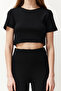 Black Crop Crew Neck Ribbed Stretchy Knitted Blouse and Pants Top and Bottom Set TWOSS21AU0160 - 4