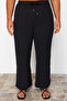 Black Lace-Up Waist Woven Plus Size Pants Tbbss24Ar00029 - 4