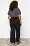 Black Lace-Up Waist Woven Plus Size Pants Tbbss24Ar00029 - 6