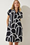 Women's Black Polo Collar Patterned Summer Dress OF00001 - 3