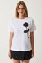 Women's White Flower Detailed Cotton Oversize T-Shirt NJ00147 - 3