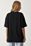 Women's Black Crew Neck Basic Oversize Knitted T-Shirt BF00091 - 6
