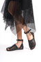 Genuine Leather Hazel Black Banded Adjustable Flat Sole Bodrum Sandals - 4