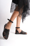 Genuine Leather Hazel Black Banded Adjustable Flat Sole Bodrum Sandals