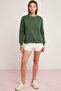 Alfreda Women's Fleece Inside Soft Round Collar Comfort Fit Green Sweatshirt - 2