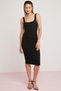 Margaret Women's Cotton Body Completely Fitted Round Neck Thick Strap Zero Sleeve Pencil Black Dress