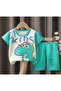 Girls' and Boys' 100% Cotton T-Shirt and Shorts 2-Piece Summer Outfit (3 Years / Dinosaur)