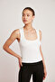 Bıana Women's 100% Cotton Corded Look Body-Fitted Thick Straps Round Neck White Undershirt - 5