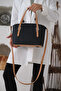 Women's Black Tan New Season Medium Size 4 Compartment Hand and Shoulder Bag 28x21cm PBU4018