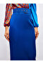 Women's Belted Midi Length Pencil Skirt-Sax Blue - 4