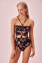Detailed Bandeau Patterned Swimsuit - 2