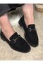Daily Women's Black Suede Platinum Loafer Classic Patterned Sole Buckle Oval Toe Moccasin Shoes 120 - 8