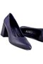 Nera Women's Genuine Leather Pointed Toe Heeled Shoes-Navy Blue - 3