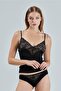 Women's Ruched Black Combed Cotton Tank Top Panties and Camisole Set CLV4