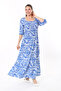 Women's Plus Size Blue Chest Part Gipe Elastic Hem Tiers Long Dress 65N37737 - 7