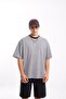 Flaw Atelier Basic Navy Blue Striped Gray Oversize T-Shirt