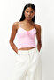 Rose Detailed Pink Crop Bustier - TPRSS24BS00032