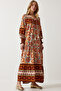 Women's Brick Orange Print Oversize Long Viscose Dress DD01309 - 3