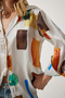 Women's Brown Bone Patterned Satin Surface Shirt RG00019 - 3
