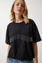 Women's Black Chain Detailed Oversize Knitted T-Shirt PB00024 - 3