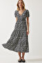 Women's Black and White Wraped Collar Patterned Summer Knitted Dress UB00267 - 2