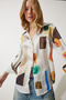 Women's Brown Bone Patterned Satin Surface Shirt RG00019 - 2
