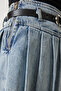 Women's Light Blue Belted Pleated Mini Denim Skirt KQ00002 - 5