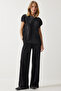 Women's Black Pleated Comfortable Blouse Pants Set MC00283 - 2