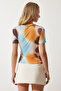 Women's Orange Patterned Gathered Sandy Blouse FF00165 - 5