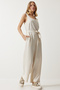 Women's Cream Belted Linen Jumpsuit MC00282 - 3