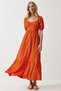 Women's Orange Heart Collar Textured Summer Knitted Dress UB00050 - 4