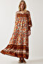 Women's Brick Orange Print Oversize Long Viscose Dress DD01309 - 2