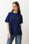 Lacivert %100 Pamuk Bisiklet Yaka Oversize/Geniş Kalıp Örme T-Shirt TWOSS20TS0134 - 3