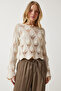 Women's Cream Openwork Crop Knitwear Blouse AN00183 - 4