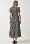 Women's Black and White Wraped Collar Patterned Summer Knitted Dress UB00267 - 6