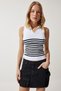 Women's White Polo Neck Striped Knitwear Blouse OW00037 - 3