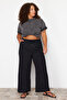 Black Lace-Up Waist Woven Plus Size Pants Tbbss24Ar00029 - 2