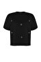 Siyah Kalp Aksesuar Detaylı Oversize/Bol Kesim %100 Pamuk Örme T-shirt TBBSS24BF00008 - 7