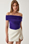 Women's Purple Gathered Open Shoulder Sandy Blouse TO00132 - 3