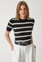 Women's Black Contrast Collar Detailed Summer Knitwear Blouse YY00208 - 3
