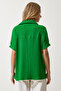Women's Green Polo Neck Knitted Crinkle Blouse DD01299 - 6