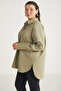 Amarabb Women's 100% Organic Cotton Oversize Fit Poplin Cuffed Khaki Large Size Shirt - 2