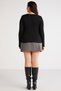 Zazanabb Women's Ribbed Look Body Hugging Deep Round Neck Buttoned Black Plus Size Blouse - 4