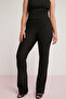 Larissa Women's Ribbed Interlocked Body-Wrapping Flexible Flare Black Plus Size Trousers - 2