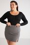 Zazanabb Women's Ribbed Look Body Hugging Deep Round Neck Buttoned Black Plus Size Blouse - 3