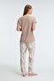9941 Short Sleeve Crew Neck Women's Viscose Flower Patterned Summer Knitted Lace Detailed Pajamas Set - 2