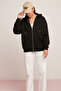 Oynx Women's Fleece Soft Hooded Zippered Oversize Black Sweatshirt - 5