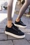 GWEN WOMEN'S BLACK LINEN RUBBER SNEAKER - 2