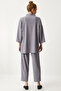 Stone Gray Knitted Kimono and Trousers Set - Lby0001 - 4