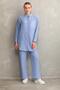 Women's Jewelled Hijab Double Summer Tunic Trousers Bottom and Top Set - Ice Blue
